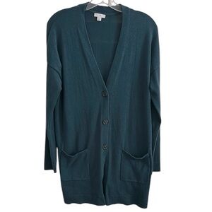 J. Jill Peacock Green Cardigan Sweater Long Sleeve Soft Knit Medium Tall